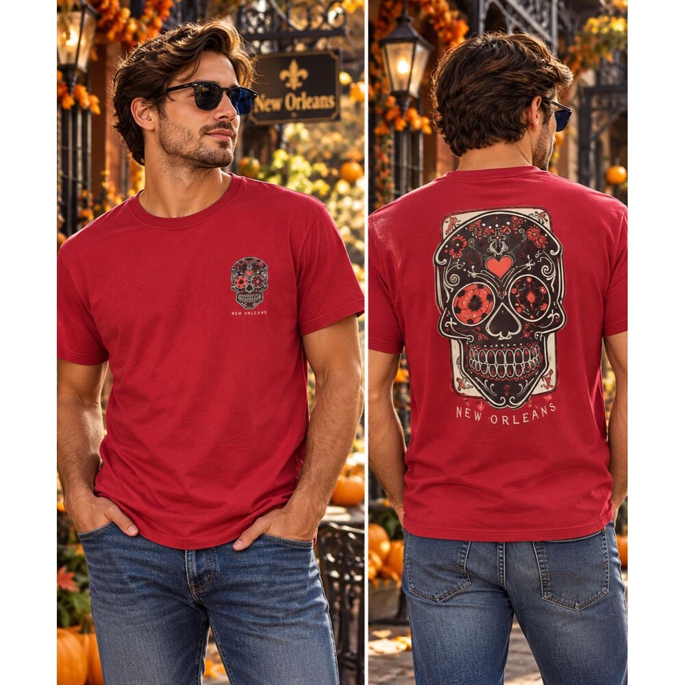 The Duck Company Mens M New Orleans Sugar Skull Red Graphic T Shirt Halloween